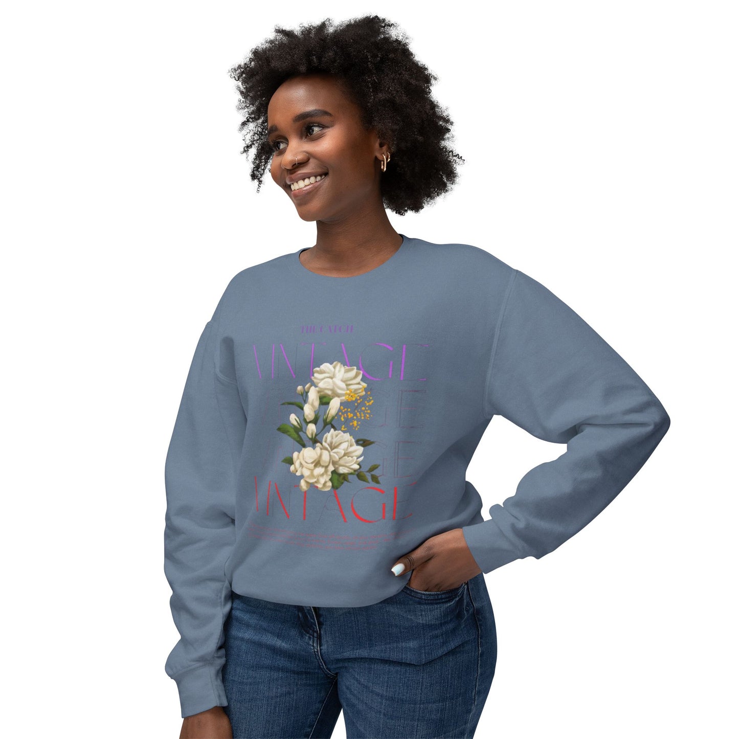 Vintage Floral Women's Lightweight Crewneck Sweatshirt - Casual & Stylish Design - THE CATCH