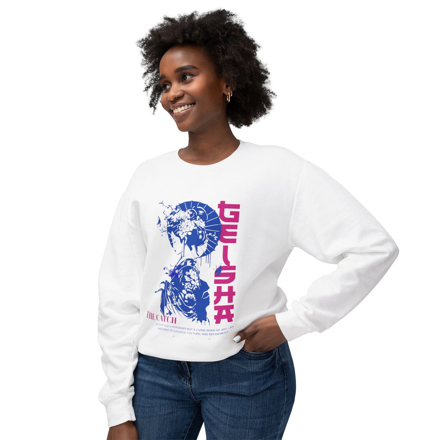 Geisha Artwork Women's Lightweight Crewneck Sweatshirt - Stylish and Cultural Design