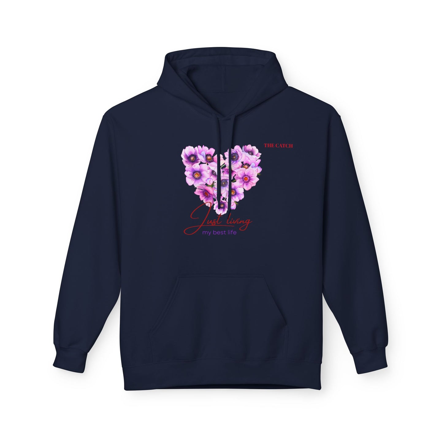 Just Living Floral Heart Hoodie - Inspirational Midweight Fleece Sweatshirt