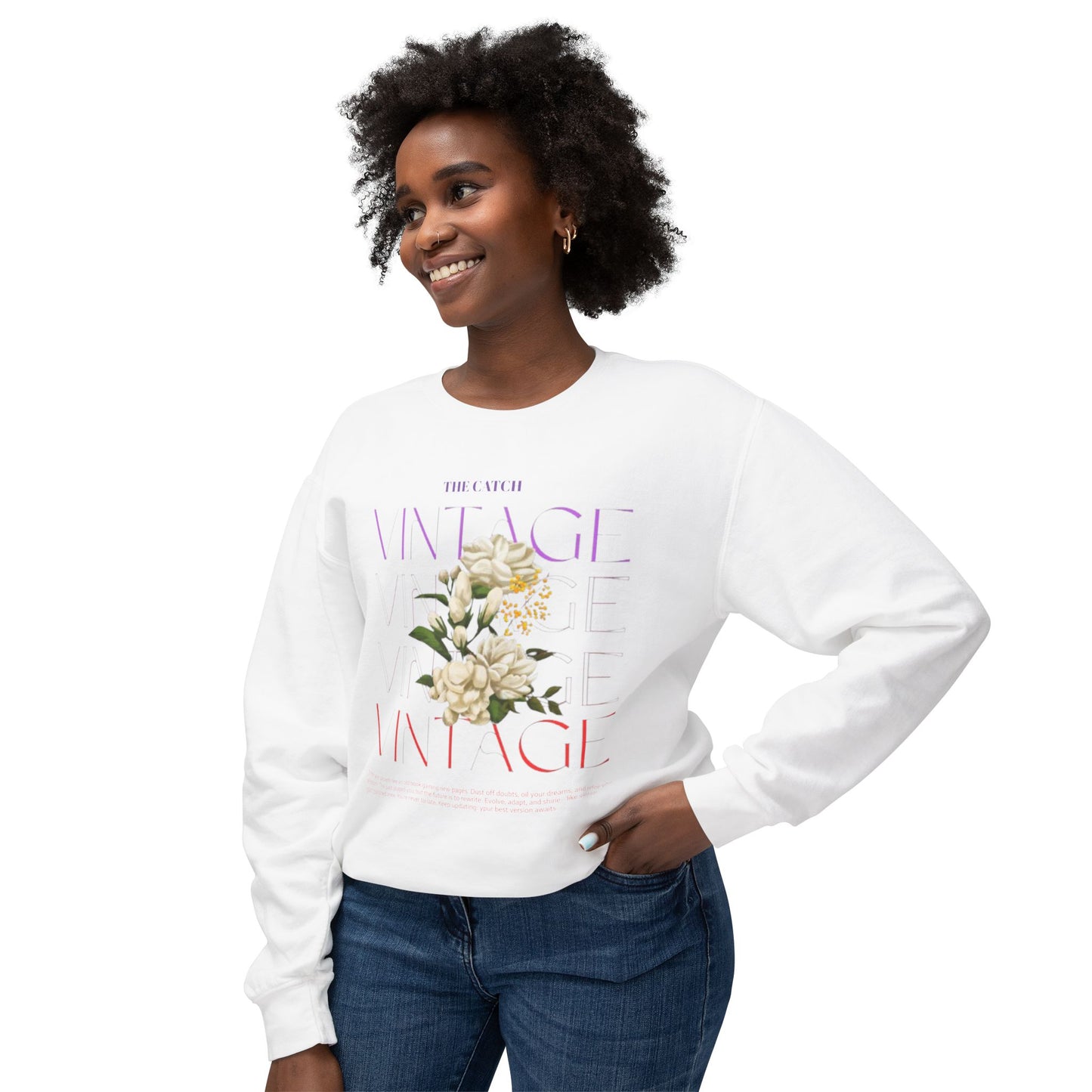 Vintage Floral Women's Lightweight Crewneck Sweatshirt - Casual & Stylish Design - THE CATCH