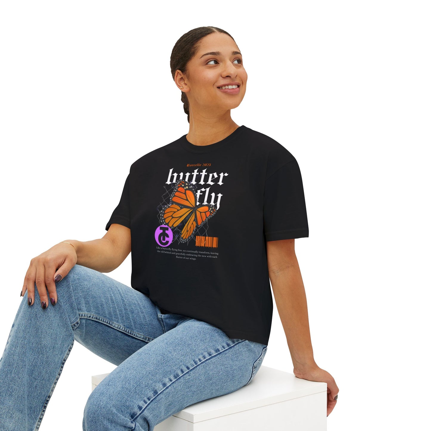 Bohemian Butterfly Women's Boxy Tee, Casual Tee, Graphic Tee, Summer Shirt, Nature Lover Gift