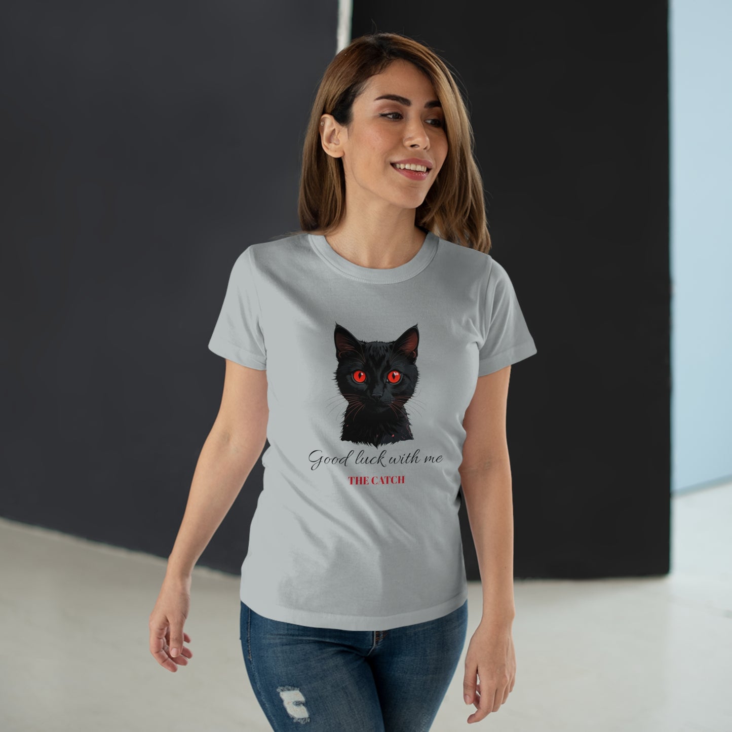 Good Luck Cat Women's T-Shirt - Playful Black Cat Design