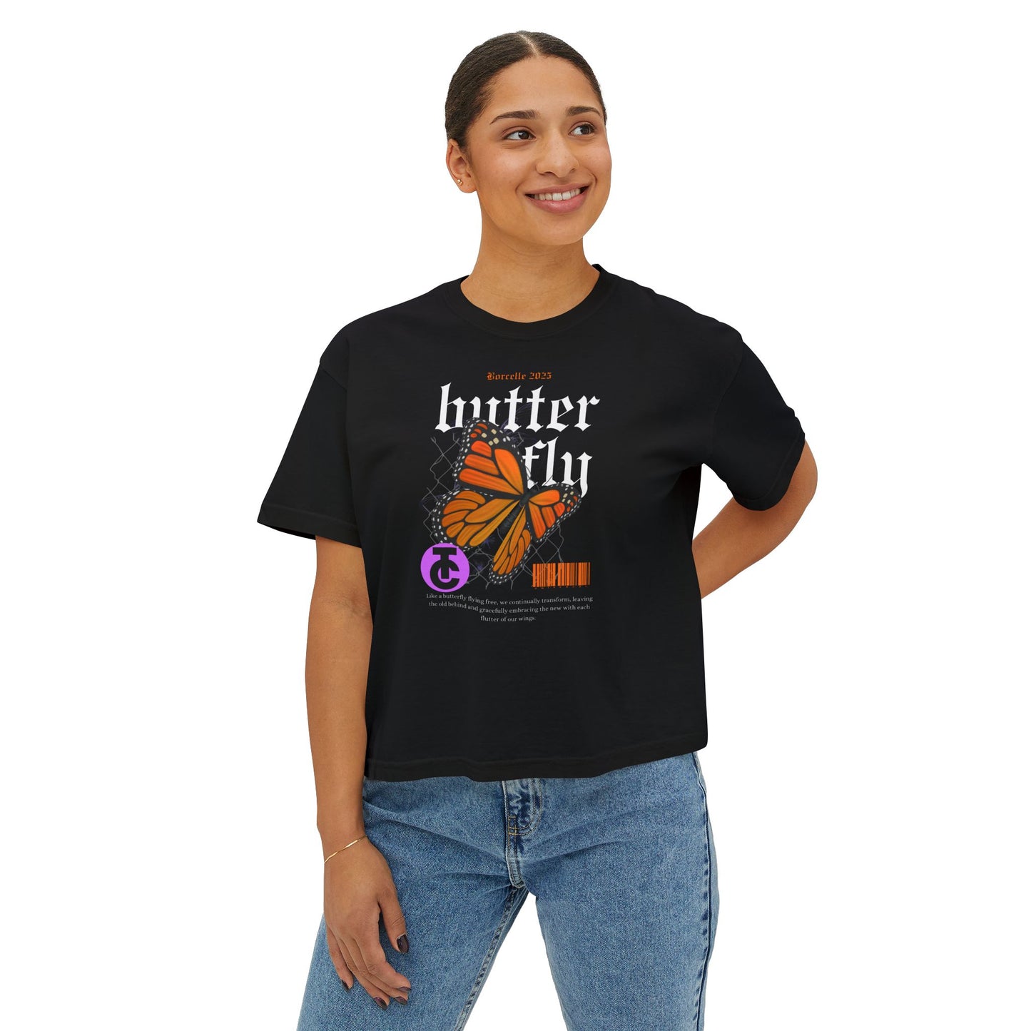 Bohemian Butterfly Women's Boxy Tee, Casual Tee, Graphic Tee, Summer Shirt, Nature Lover Gift
