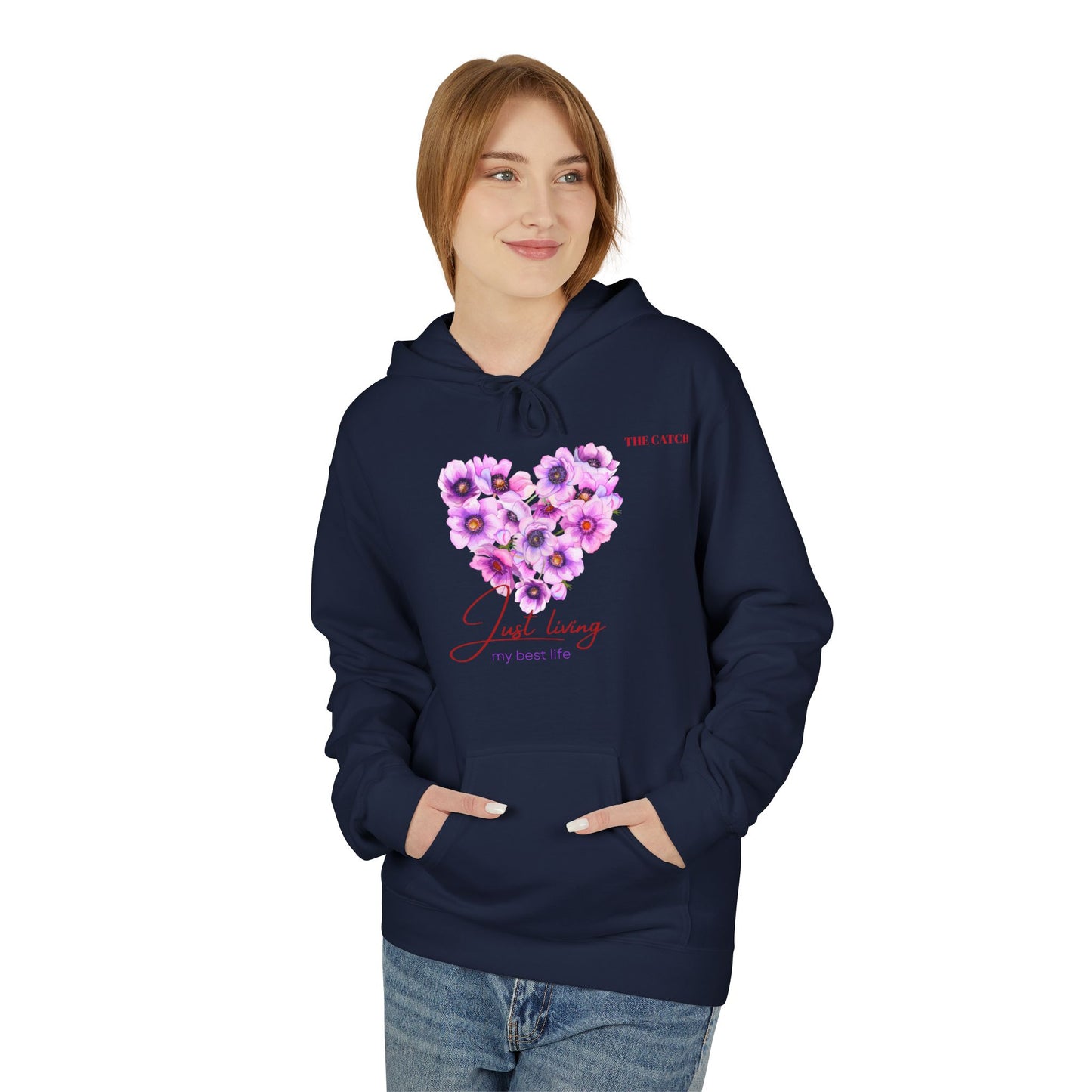 Just Living Floral Heart Hoodie - Inspirational Midweight Fleece Sweatshirt
