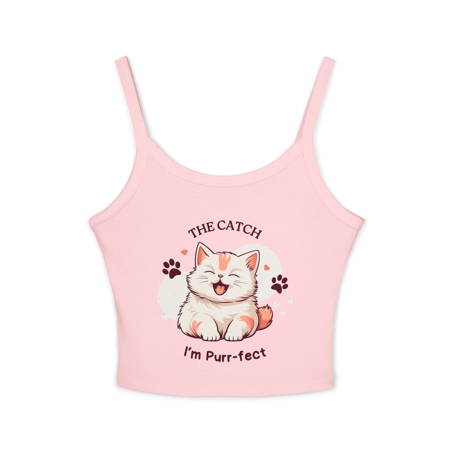 Cute Cat Themed Women's Spaghetti Strap Tank Top, Funny Pet Tee - THE CATCH