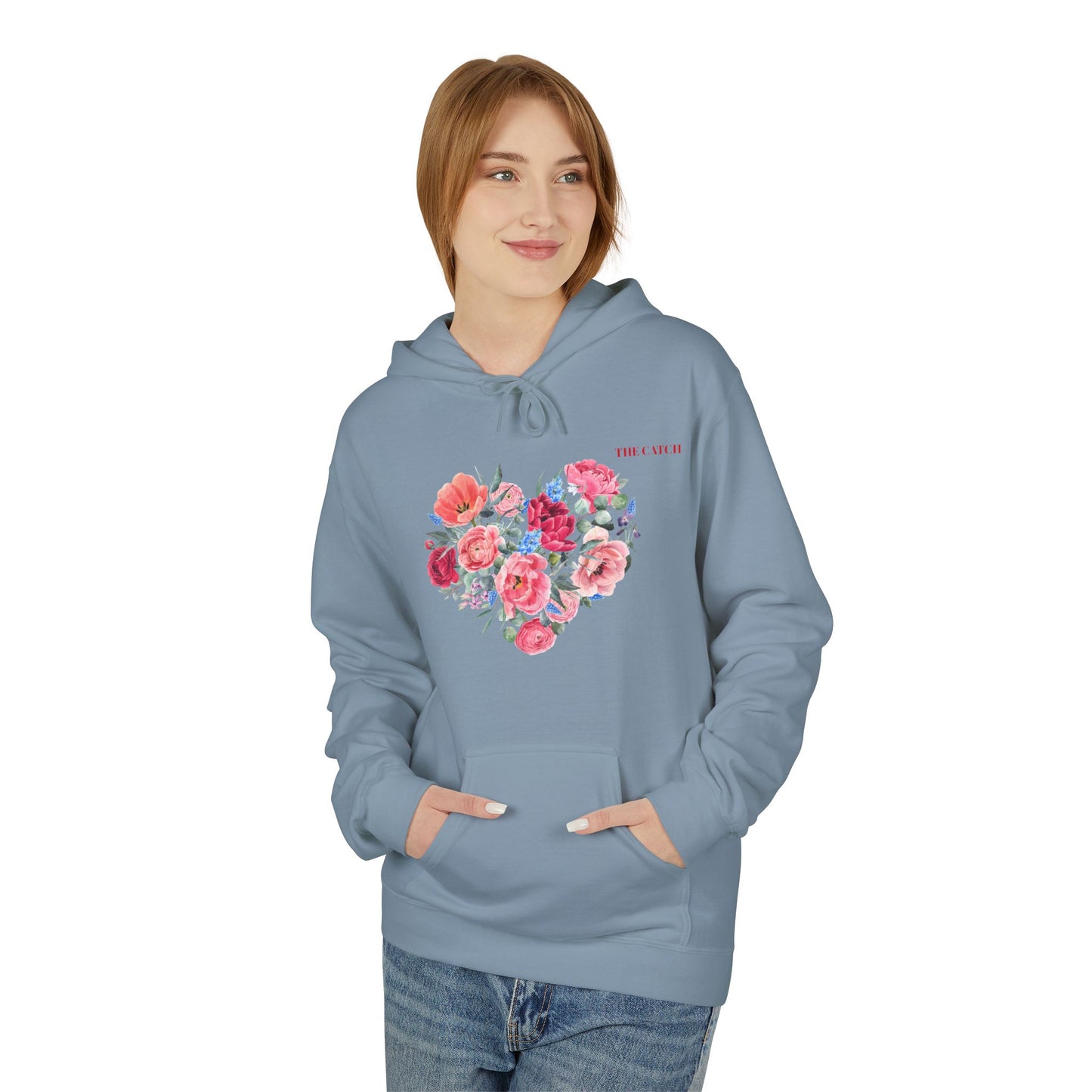 Floral Heart Fleece Hoodie - Softstyle Sweatshirt