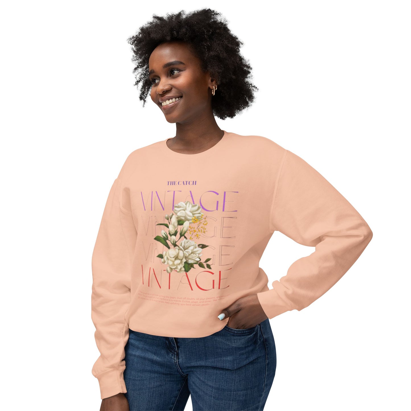 Vintage Floral Women's Lightweight Crewneck Sweatshirt - Casual & Stylish Design - THE CATCH