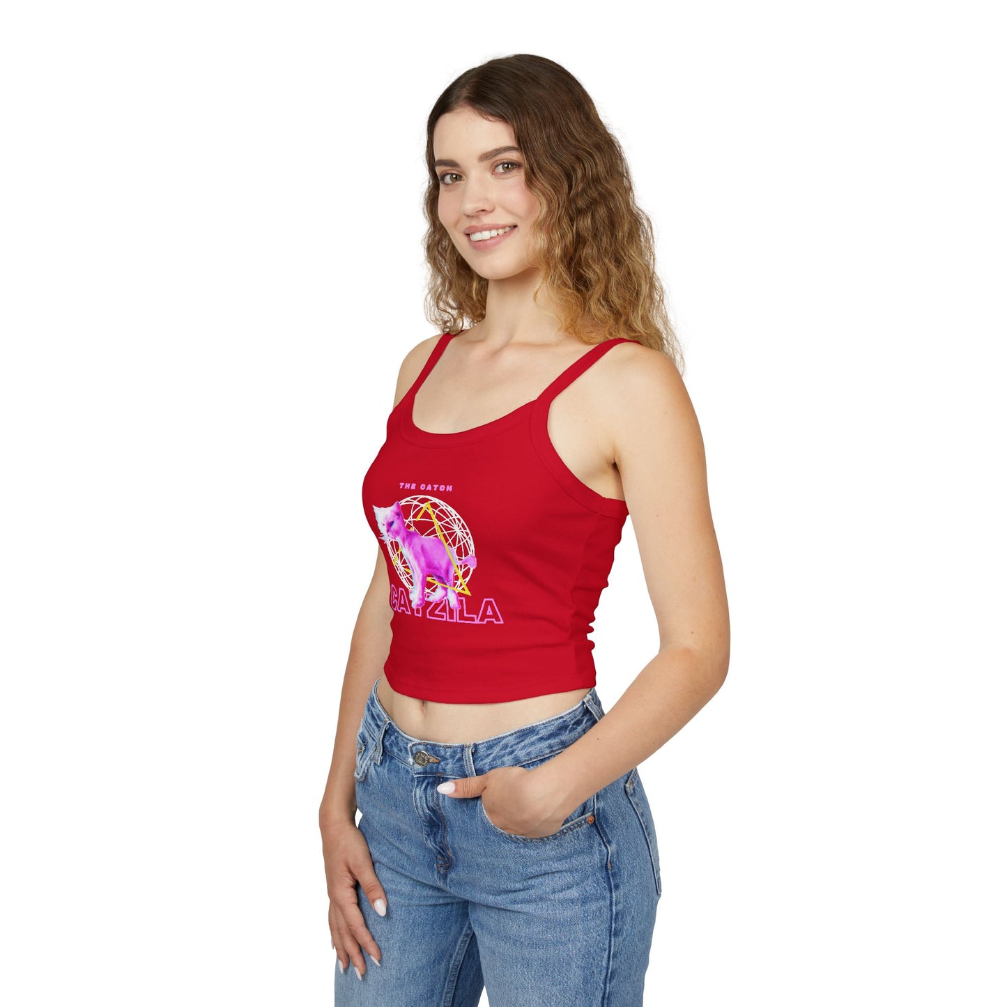 Colorful Cat Graphic Women's Tank Top, Summer Tops, Cute Cat Apparel, Gifts for Cat Lovers, Trendy Spaghetti Strap Shirt