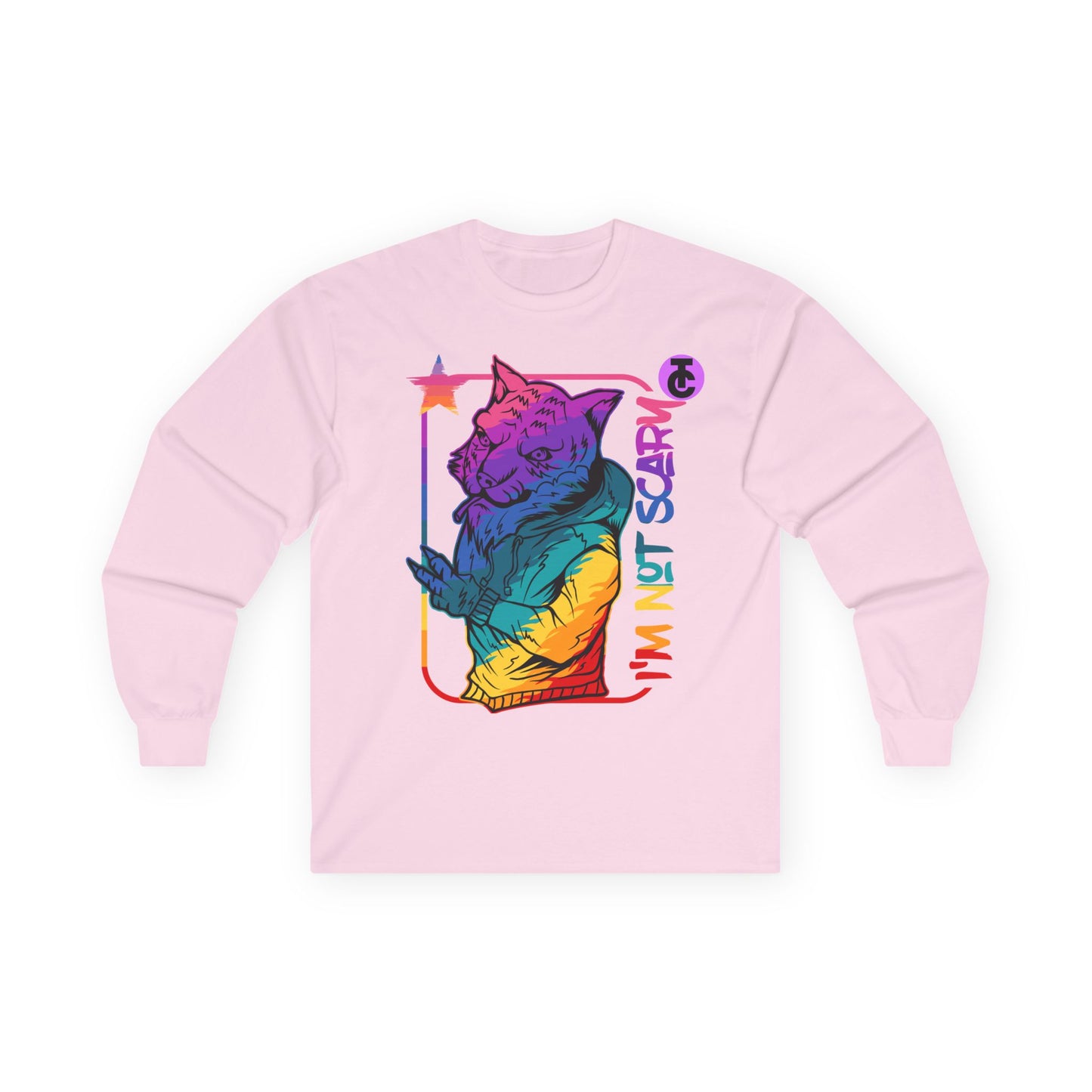 Colorful Cat Graphic Long Sleeve Tee - "I'm Not Scary"