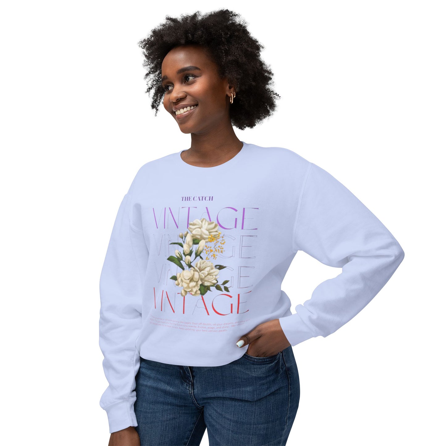 Vintage Floral Women's Lightweight Crewneck Sweatshirt - Casual & Stylish Design - THE CATCH