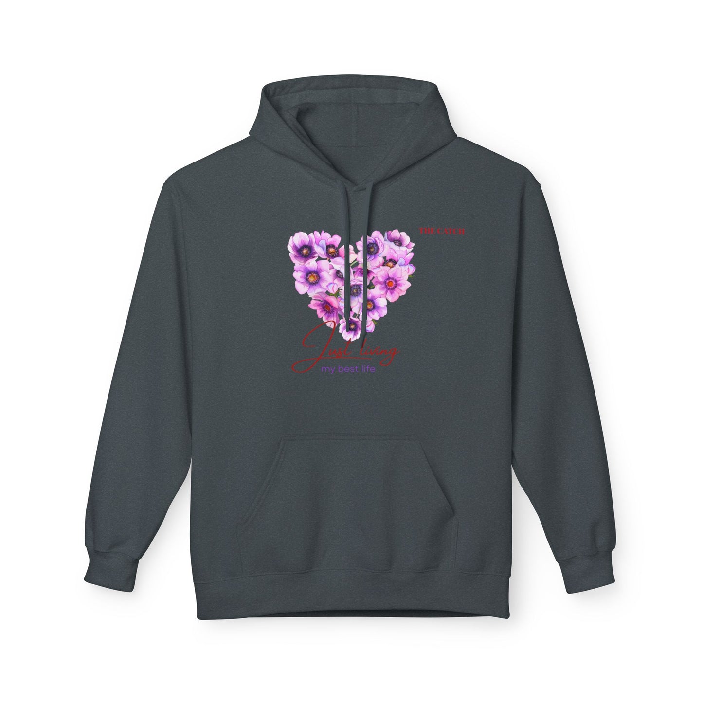 Just Living Floral Heart Hoodie - Inspirational Midweight Fleece Sweatshirt