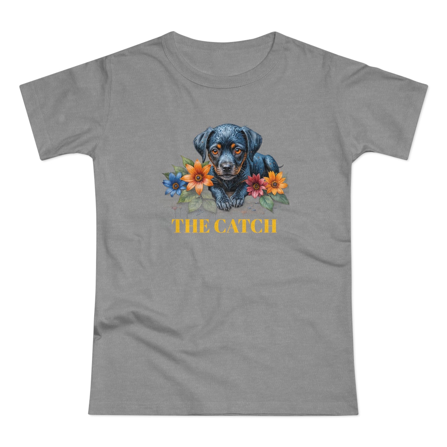 The Catch Dog-Themed Women's T-Shirt - Floral Design for Pet Lovers - THE CATCH