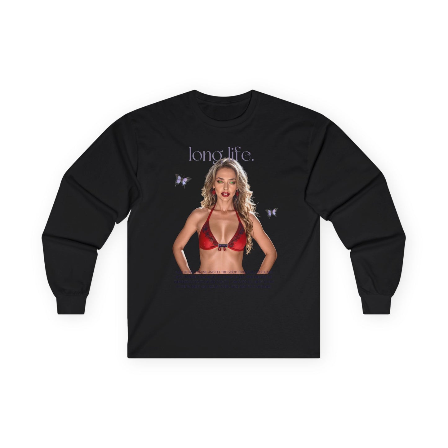 Long Sleeve Tee - 'Long Life' Graphic with Butterfly Design - THE CATCH