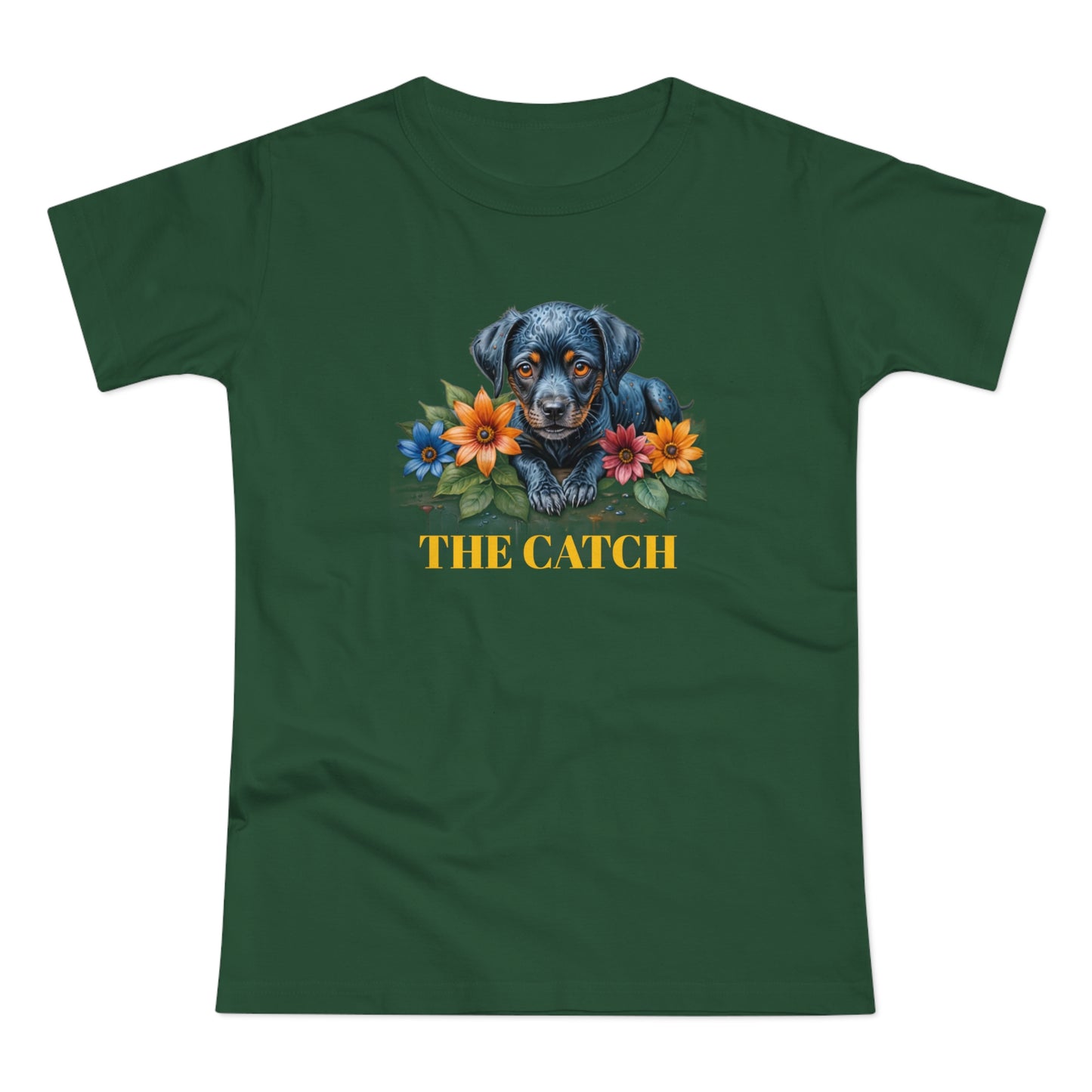 The Catch Dog-Themed Women's T-Shirt - Floral Design for Pet Lovers - THE CATCH