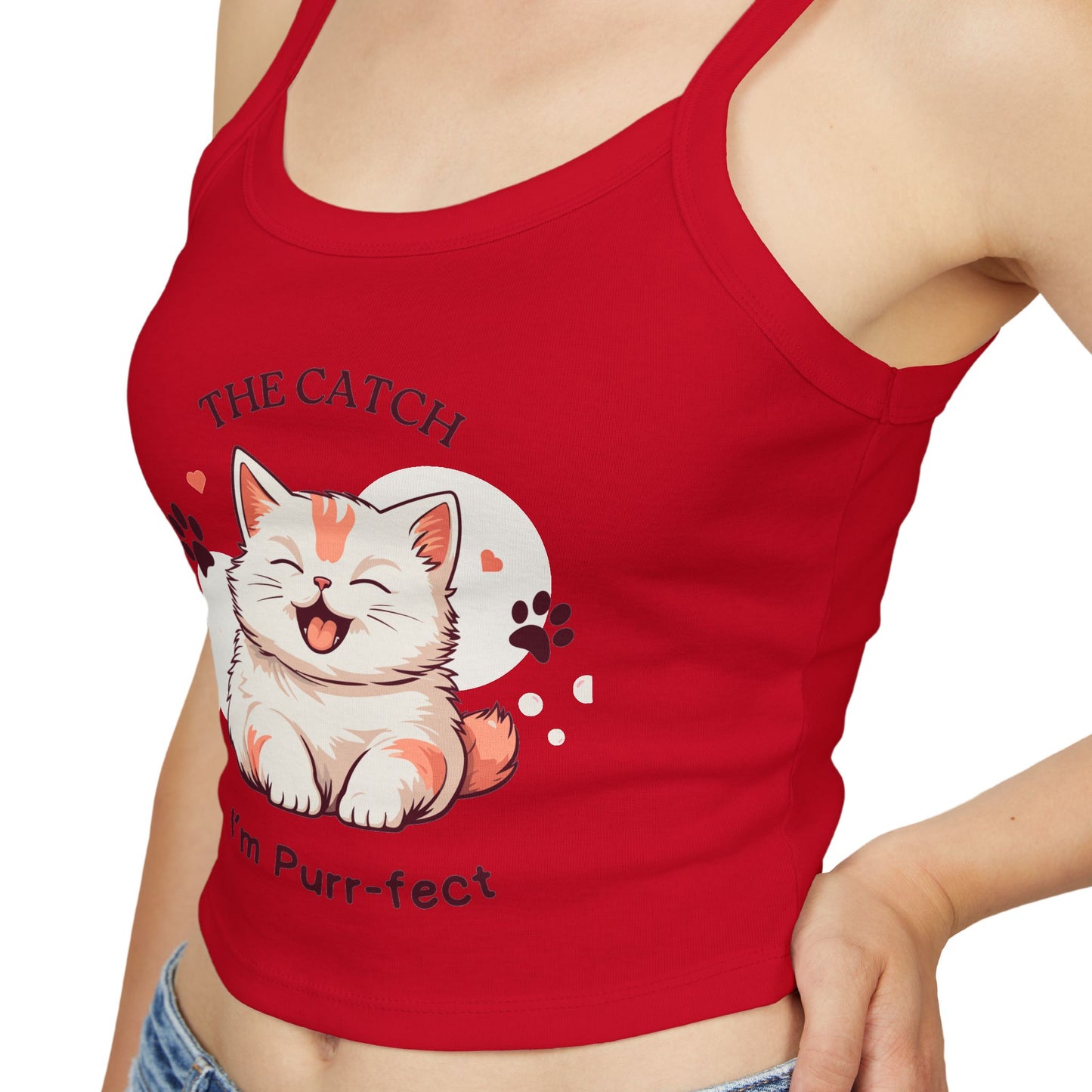 Cute Cat Themed Women's Spaghetti Strap Tank Top, Funny Pet Tee