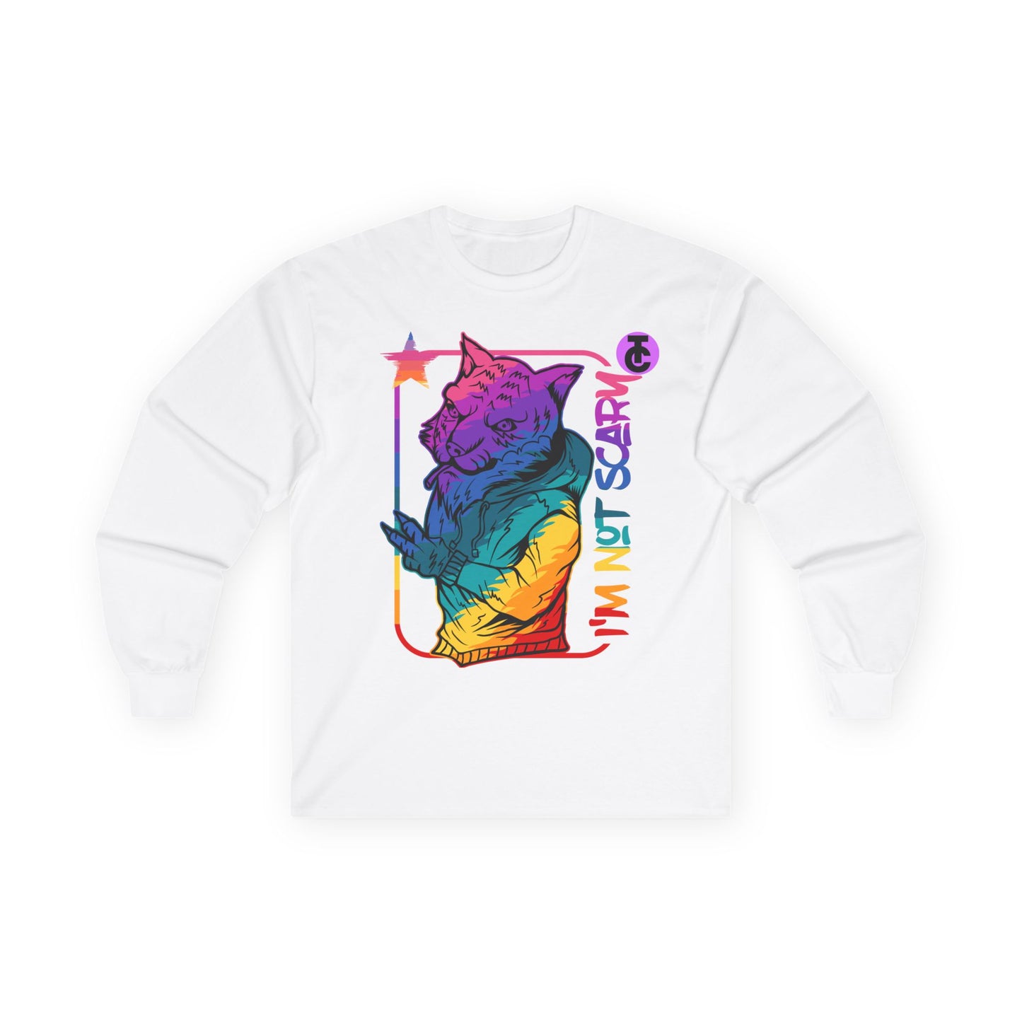Colorful Cat Graphic Long Sleeve Tee - "I'm Not Scary"