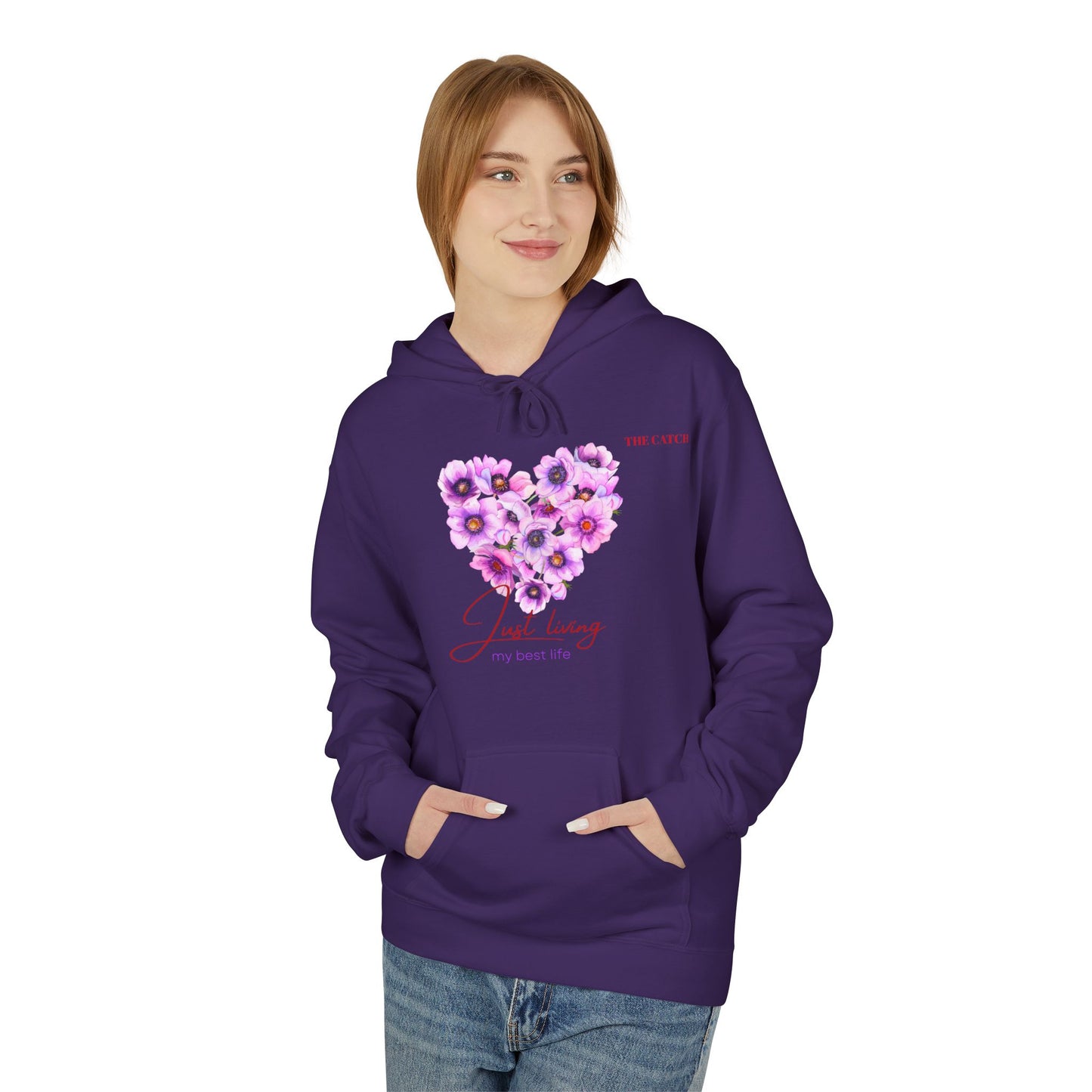 Just Living Floral Heart Hoodie - Inspirational Midweight Fleece Sweatshirt
