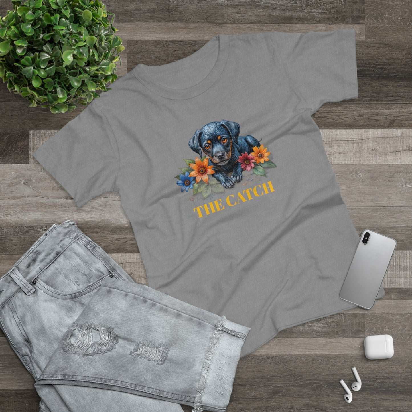 The Catch Dog-Themed Women's T-Shirt - Floral Design for Pet Lovers - THE CATCH