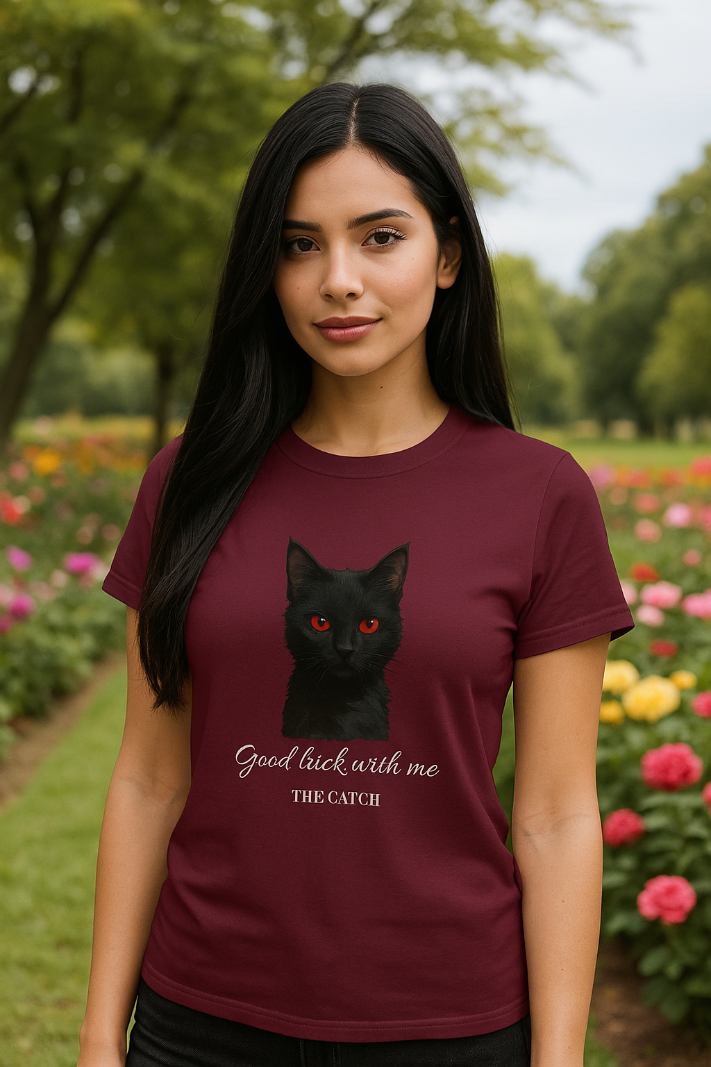 Good Luck Cat Women's T-Shirt - Playful Black Cat Design - THE CATCH
