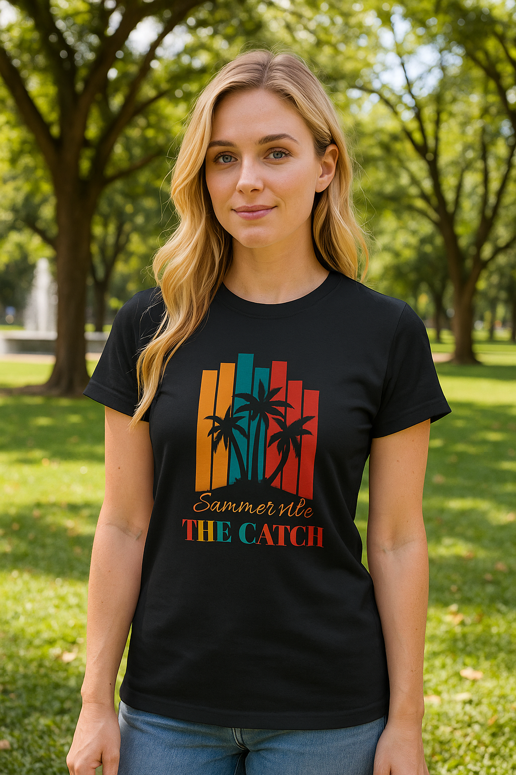 Summer Vibe Women's T-Shirt with Palm Design - THE CATCH