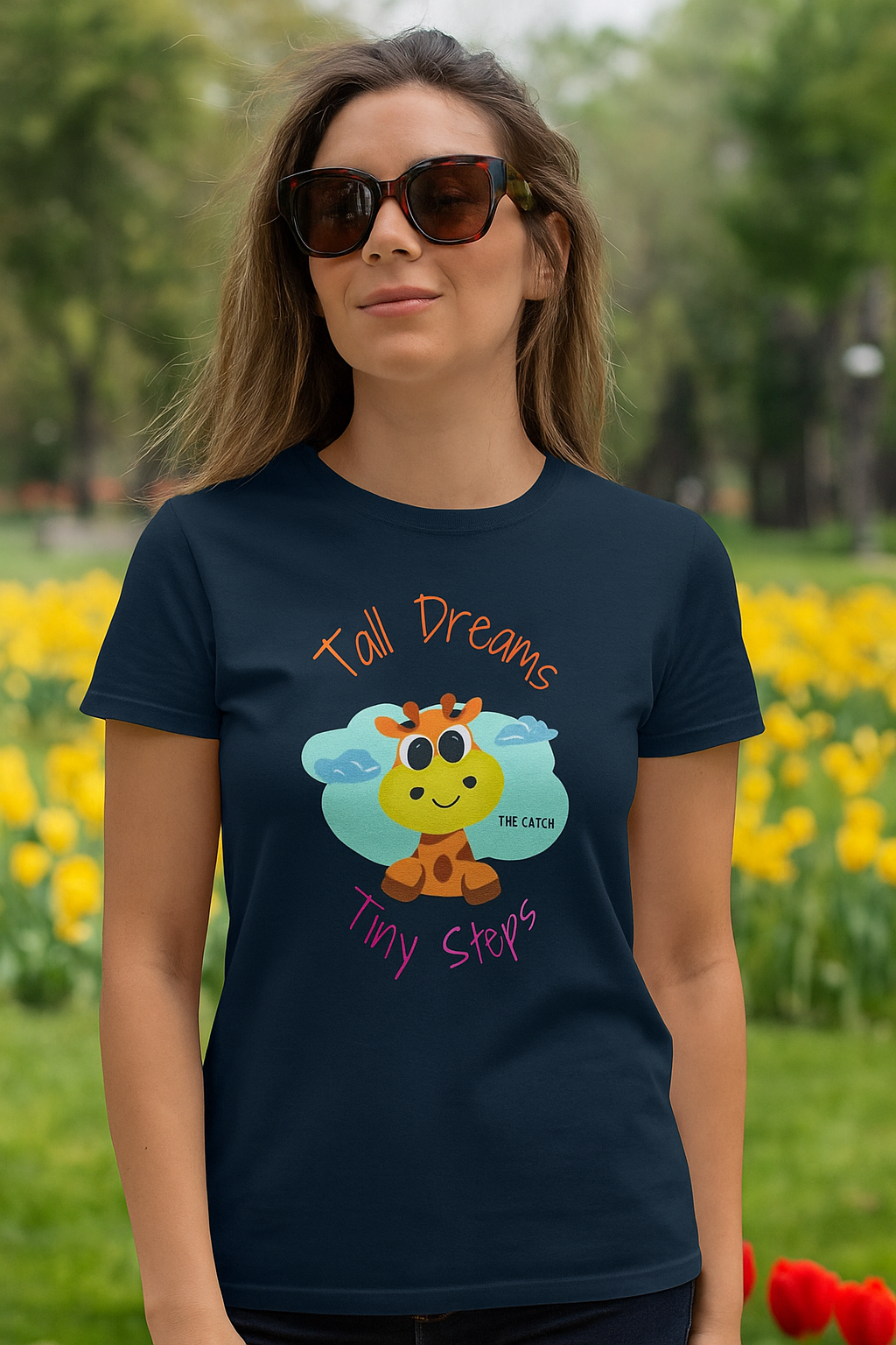 Cute Giraffe Graphic T-Shirt - 'Tall Dreams Tiny Steps' for Women - THE CATCH
