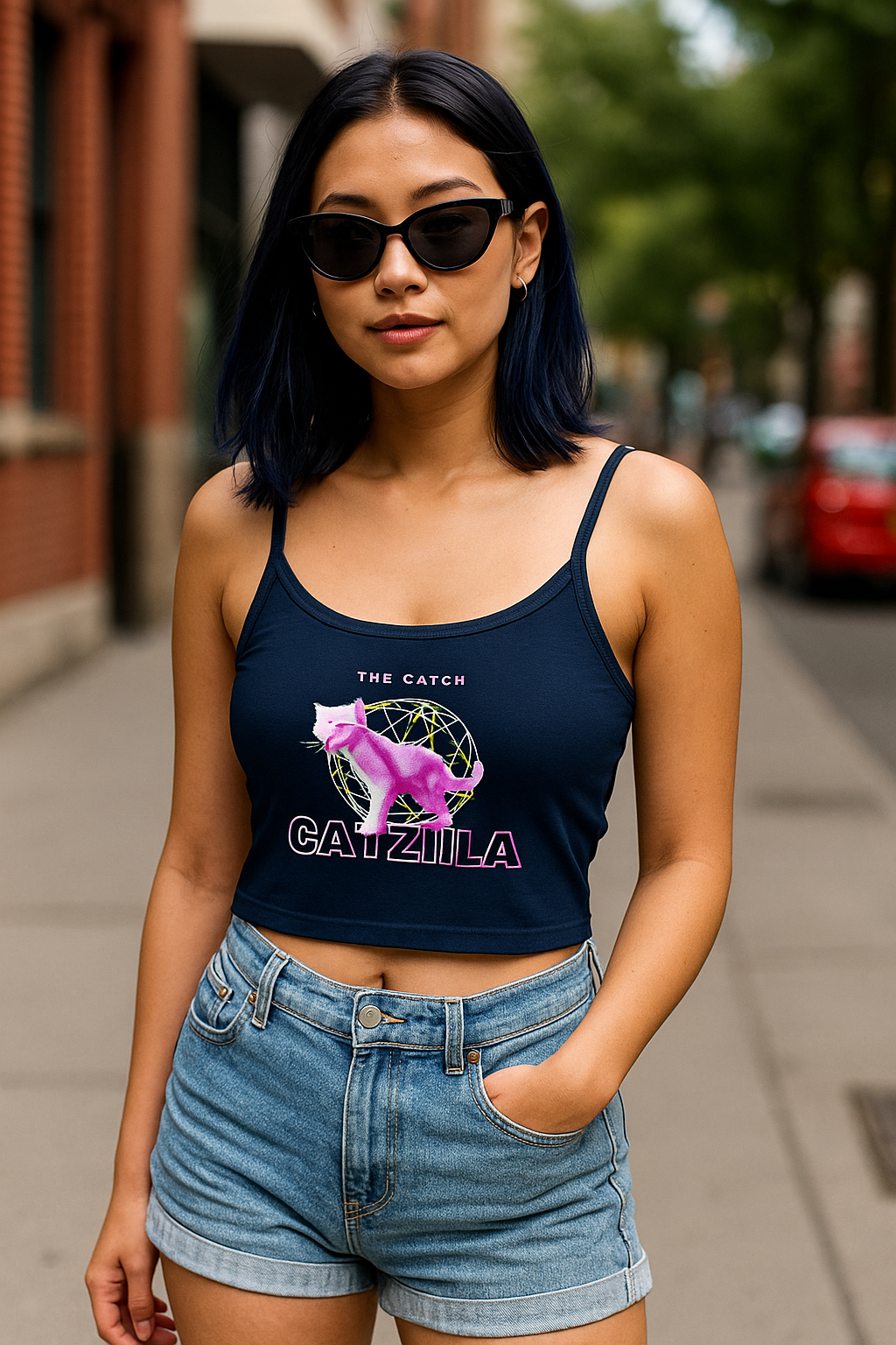 Colorful Cat Graphic Women's Tank Top, Summer Tops, Cute Cat Apparel, Gifts for Cat Lovers, Trendy Spaghetti Strap Shirt - THE CATCH