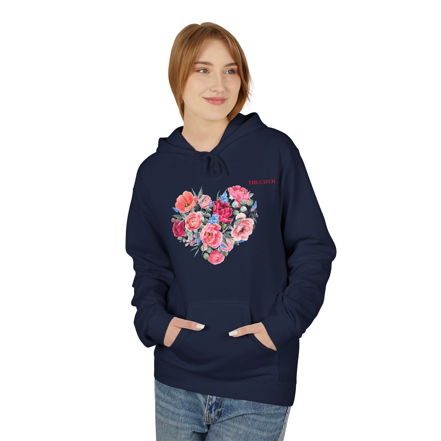 Floral Heart Fleece Hoodie - Softstyle Sweatshirt