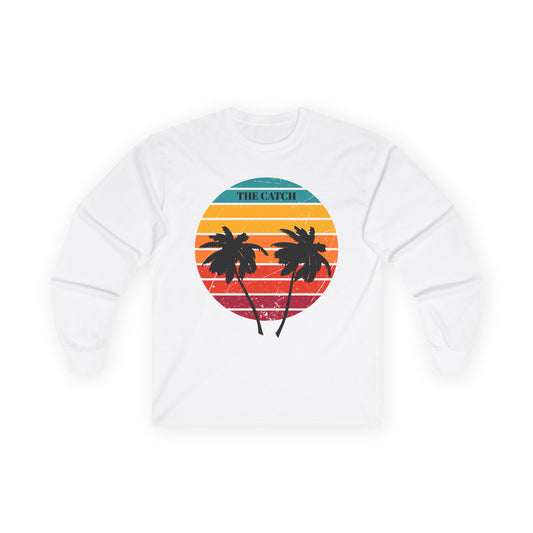 Retro Palm Trees Long Sleeve Tee - Perfect for Beach Vibes & Summer Fun - THE CATCH