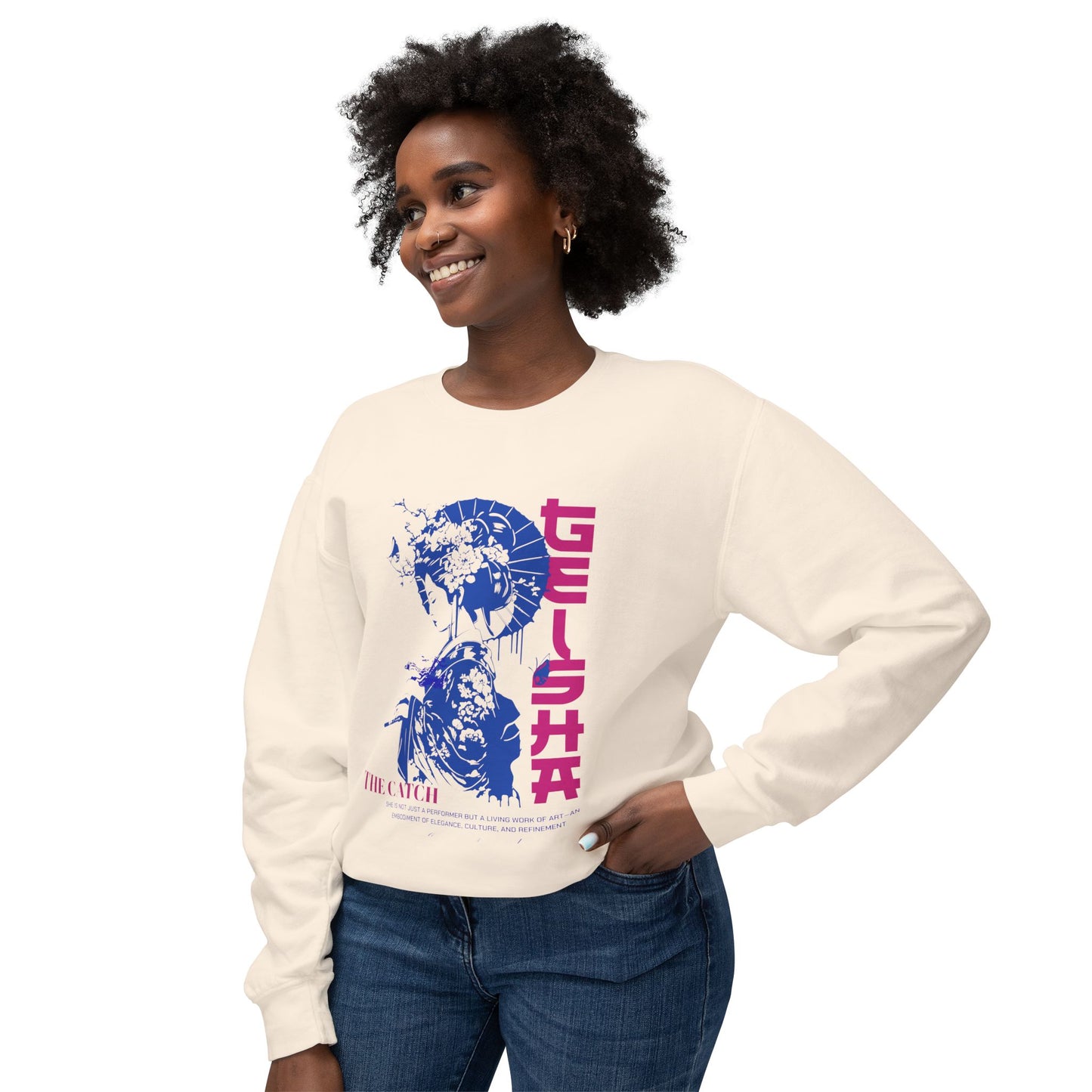Geisha Artwork Women's Lightweight Crewneck Sweatshirt - Stylish and Cultural Design