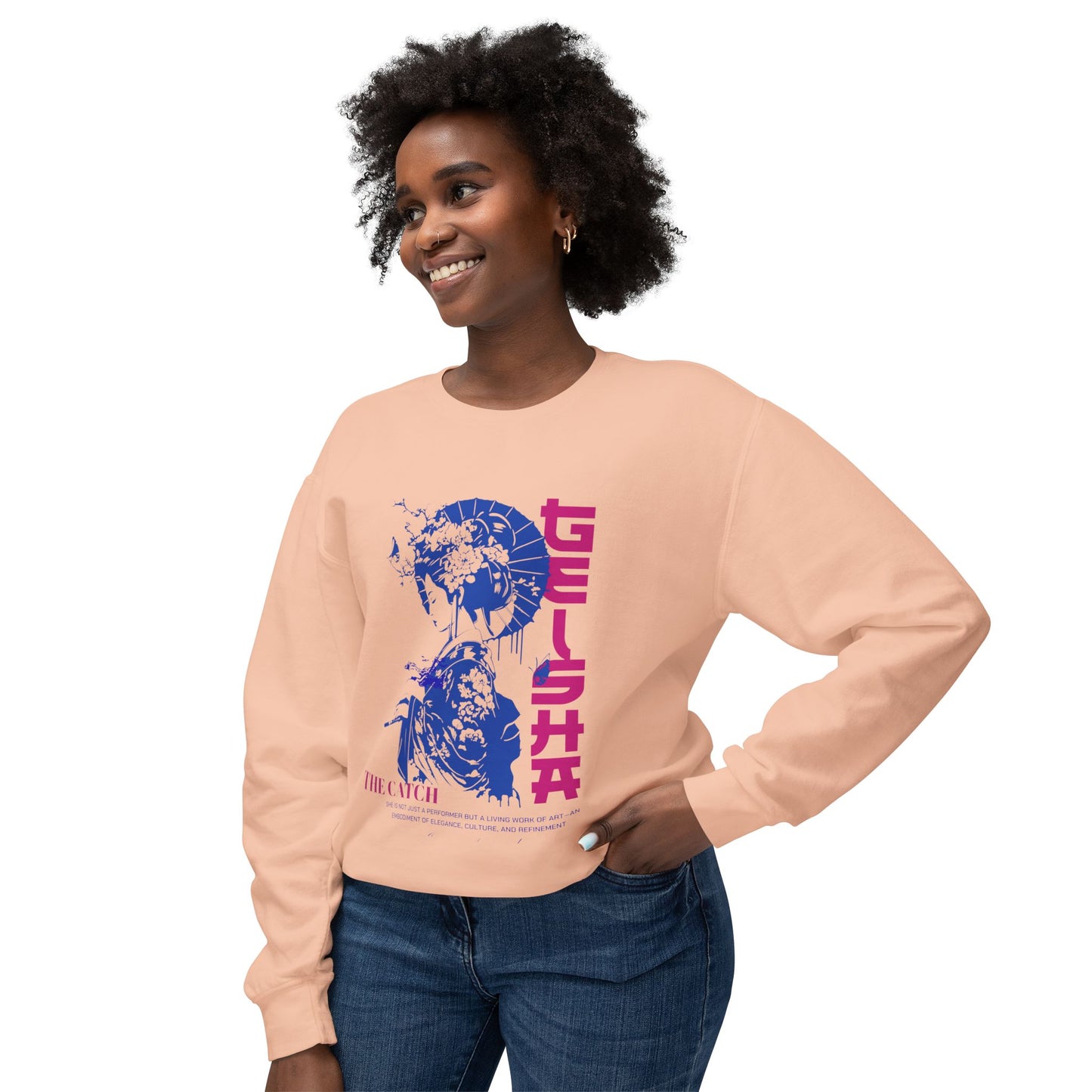 Geisha Artwork Women's Lightweight Crewneck Sweatshirt - Stylish and Cultural Design