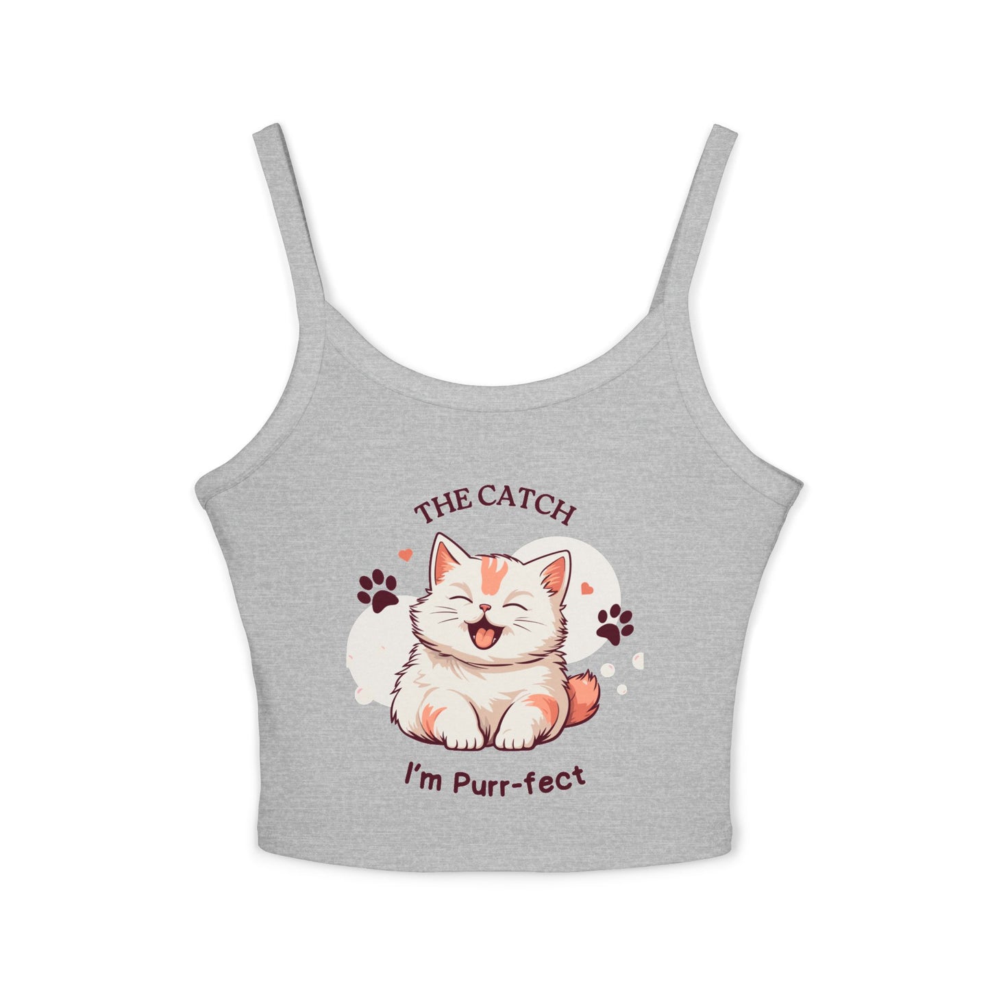 Cute Cat Themed Women's Spaghetti Strap Tank Top, Funny Pet Tee - THE CATCH