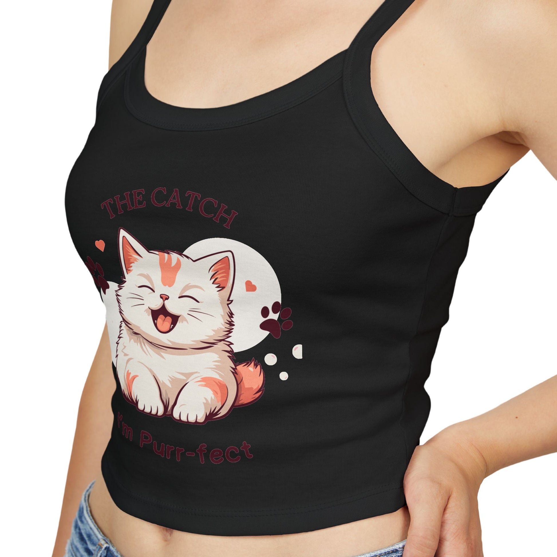 Cute Cat Themed Women's Spaghetti Strap Tank Top, Funny Pet Tee - THE CATCH