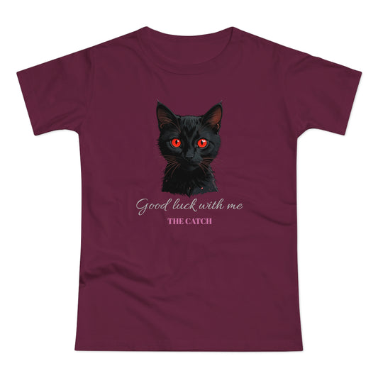 Good Luck Cat Women's T-Shirt - Playful Black Cat Design - THE CATCH