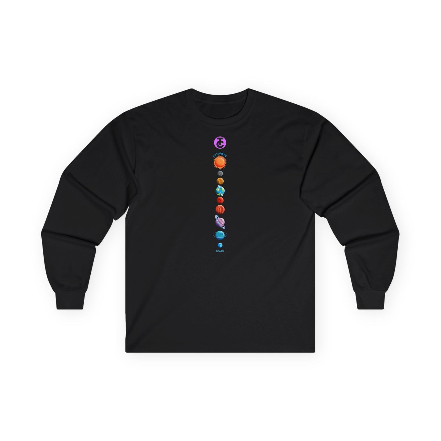 Man's Long Sleeve Tee - Cosmic Planets Design - Perfect for Astronomers & Space Lovers
