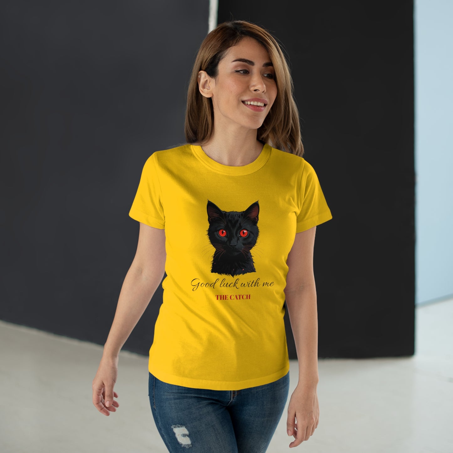 Good Luck Cat Women's T-Shirt - Playful Black Cat Design