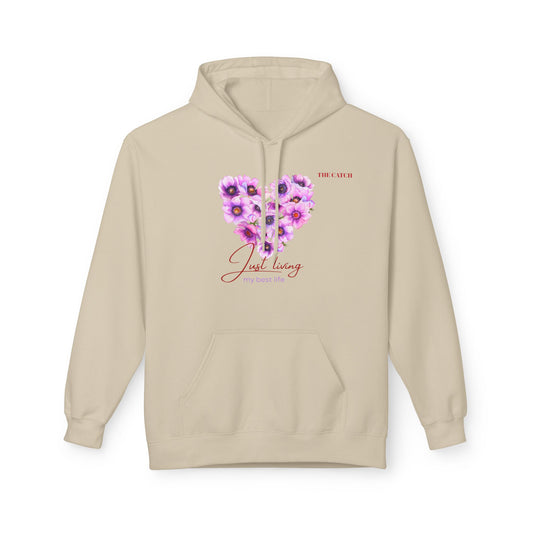 Just Living Floral Heart Hoodie - Inspirational Midweight Fleece Sweatshirt
