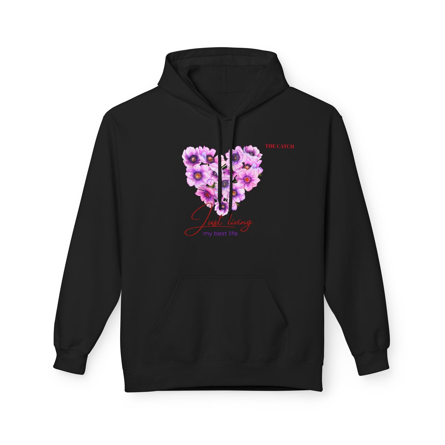 Just Living Floral Heart Hoodie - Inspirational Midweight Fleece Sweatshirt