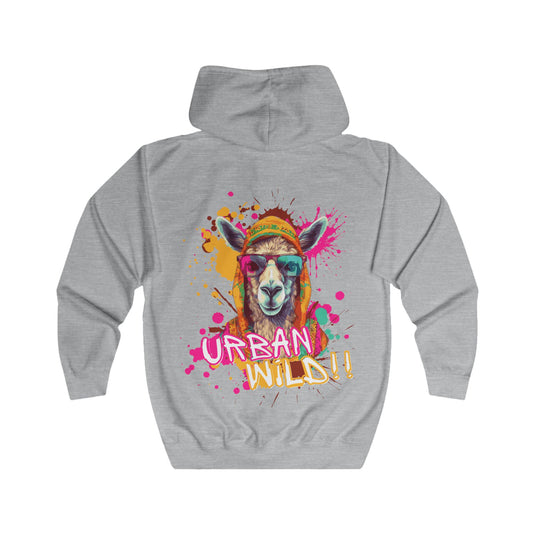 Urban Wild Full Zip Hoodie - Colorful Llama Graphic, Trendy Street Style - THE CATCH
