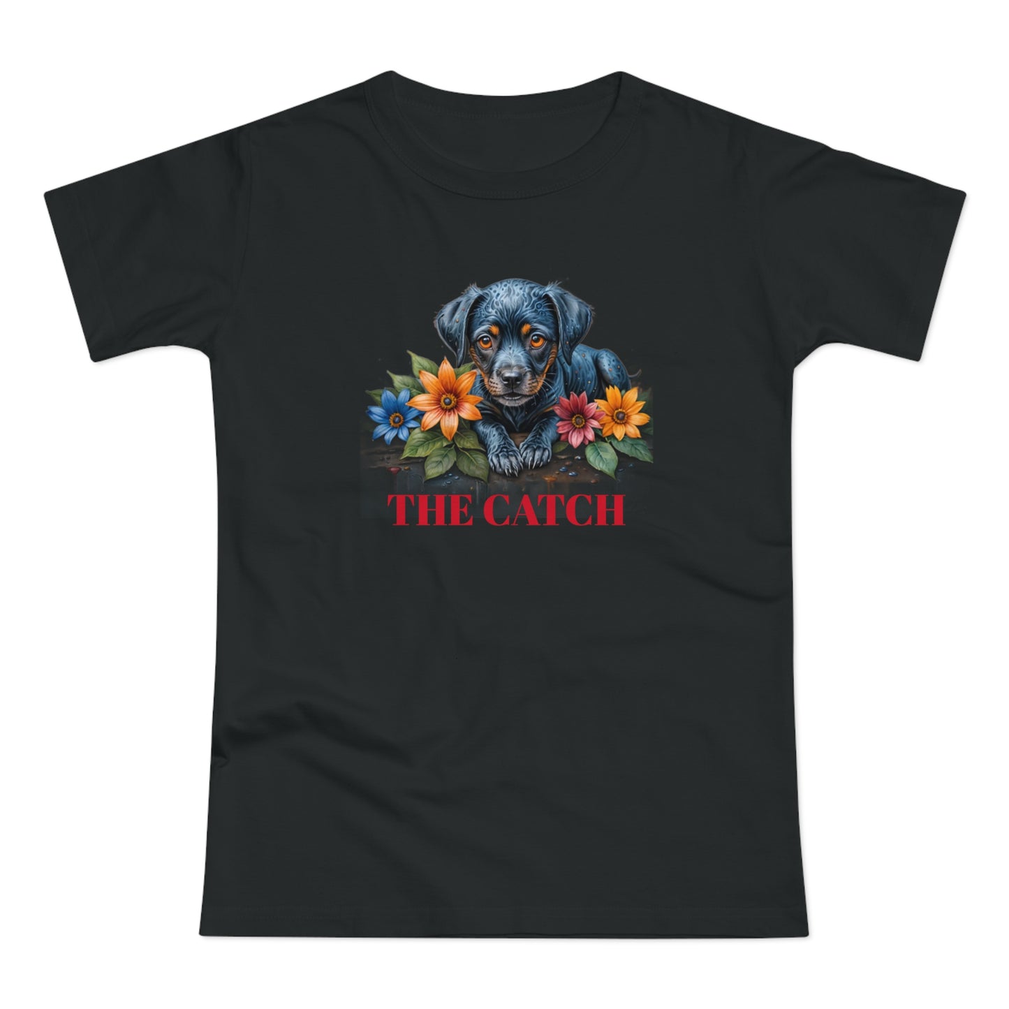 The Catch Dog-Themed Women's T-Shirt - Floral Design for Pet Lovers - THE CATCH