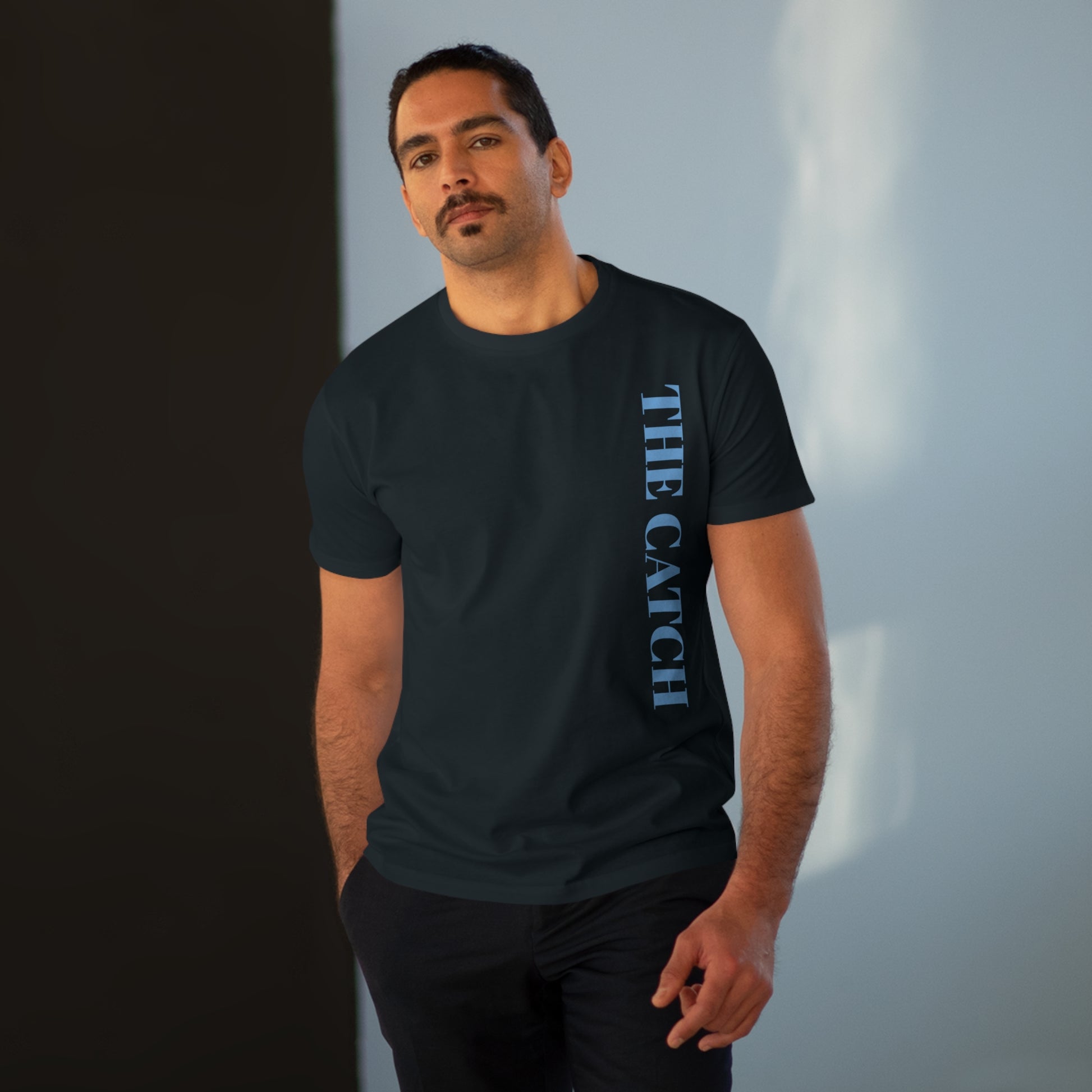 Trendy Men's Modern-fit Tee - 'The Catch' & 'Hello' Graphic Design - THE CATCH