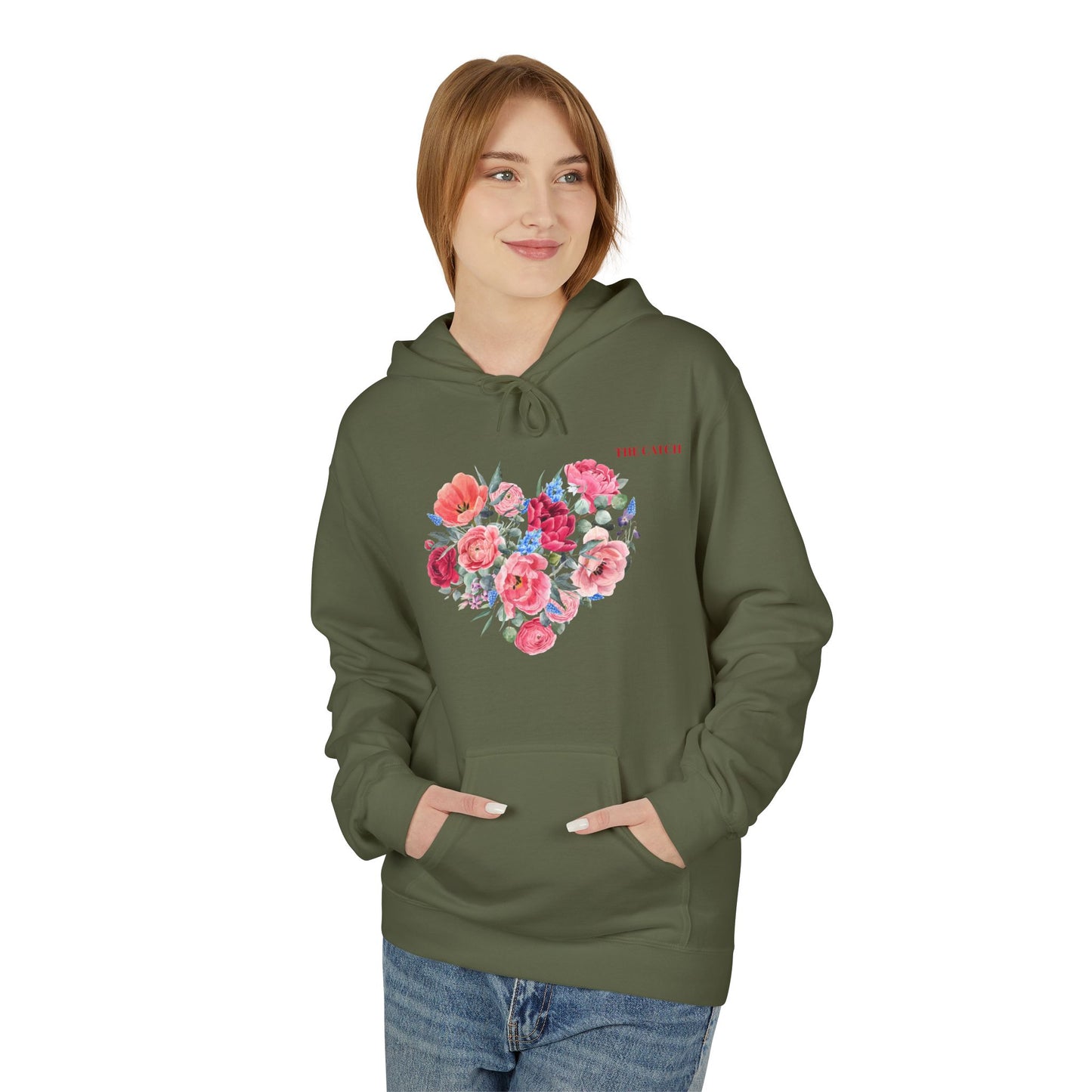 Floral Heart Fleece Hoodie - Softstyle Sweatshirt
