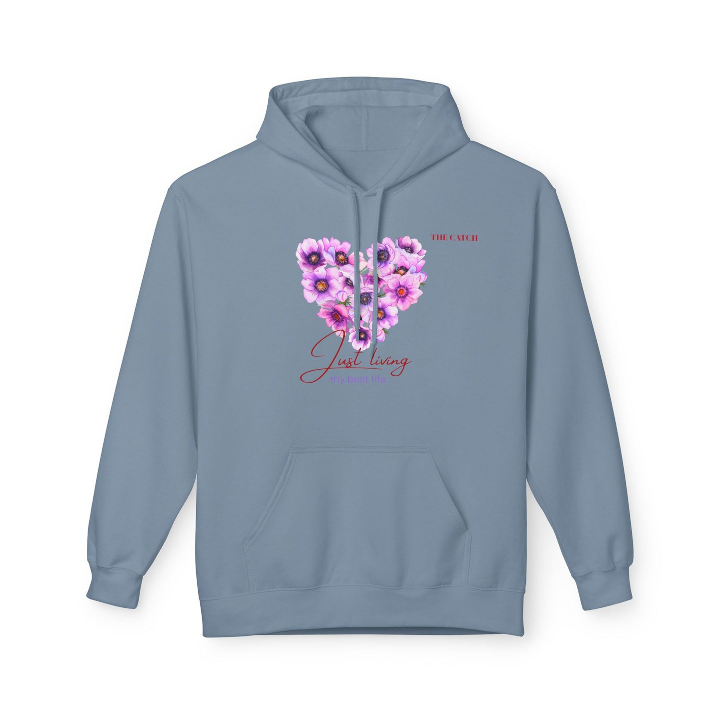 Just Living Floral Heart Hoodie - Inspirational Midweight Fleece Sweatshirt