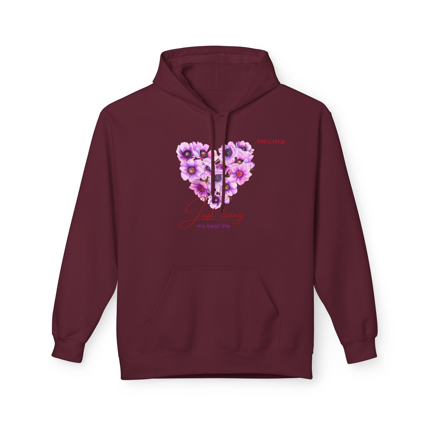 Just Living Floral Heart Hoodie - Inspirational Midweight Fleece Sweatshirt