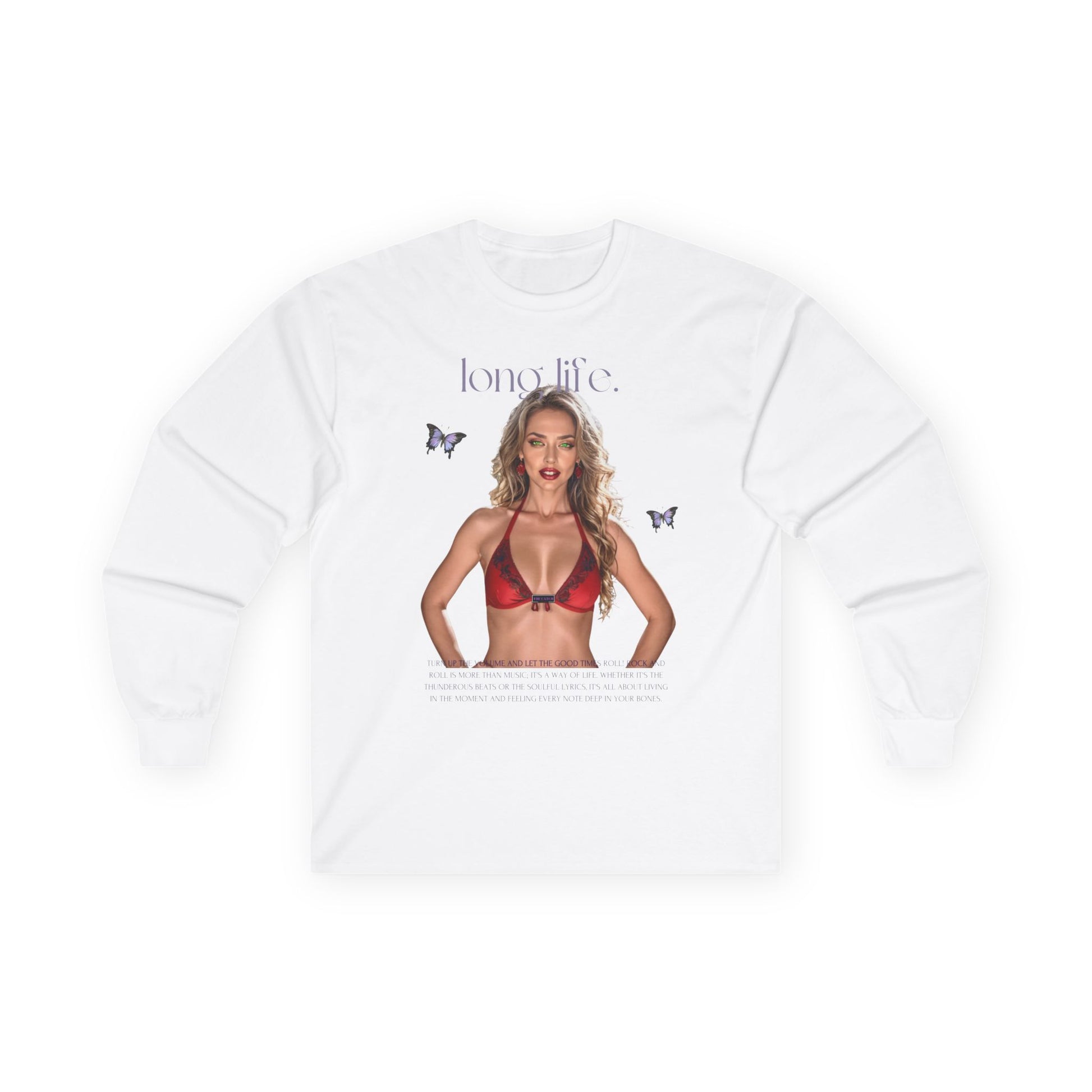 Long Sleeve Tee - 'Long Life' Graphic with Butterfly Design - THE CATCH