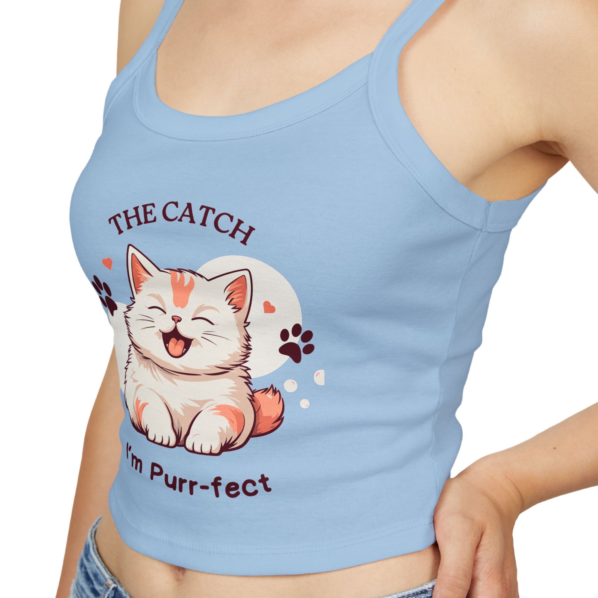 Cute Cat Themed Women's Spaghetti Strap Tank Top, Funny Pet Tee - THE CATCH