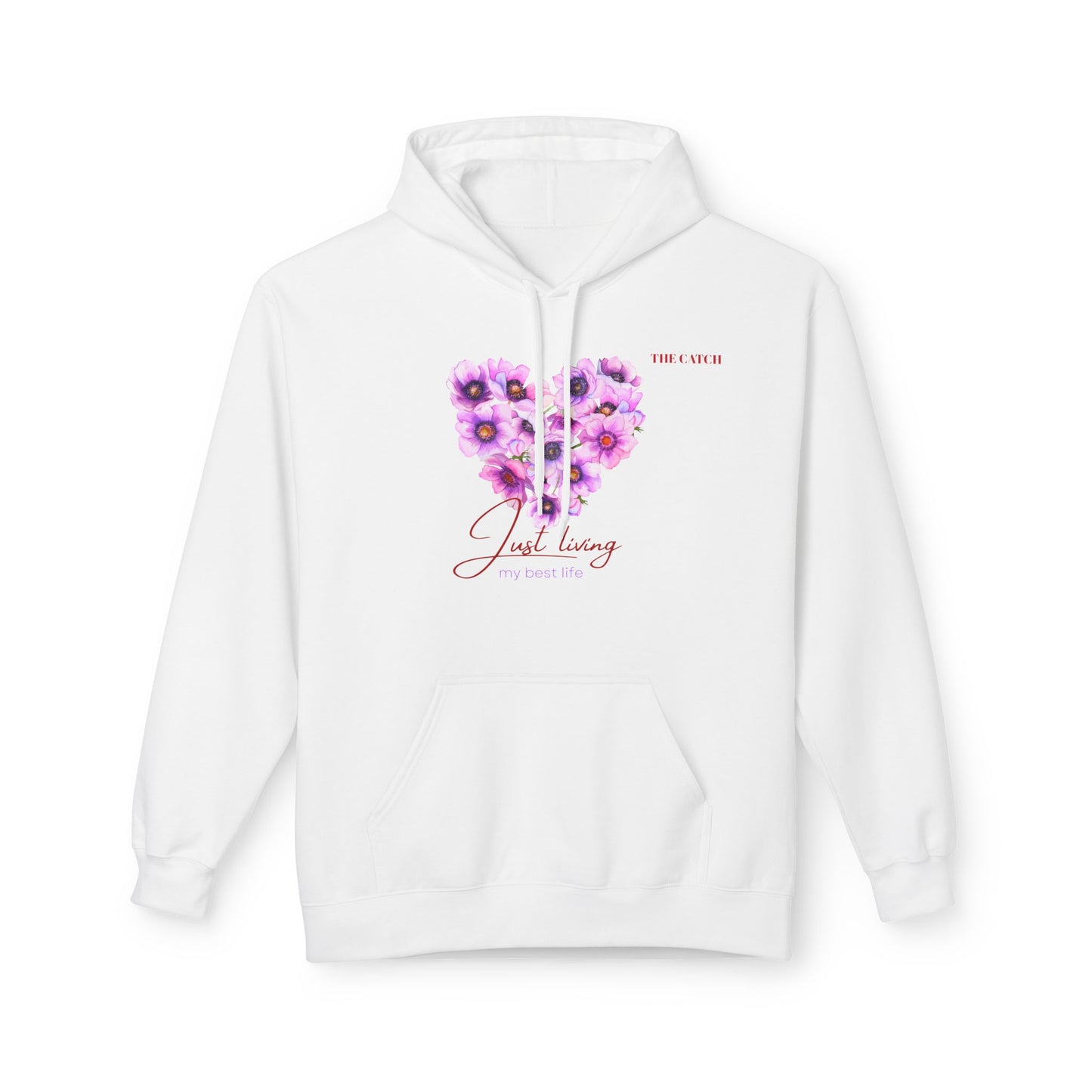 Just Living Floral Heart Hoodie - Inspirational Midweight Fleece Sweatshirt