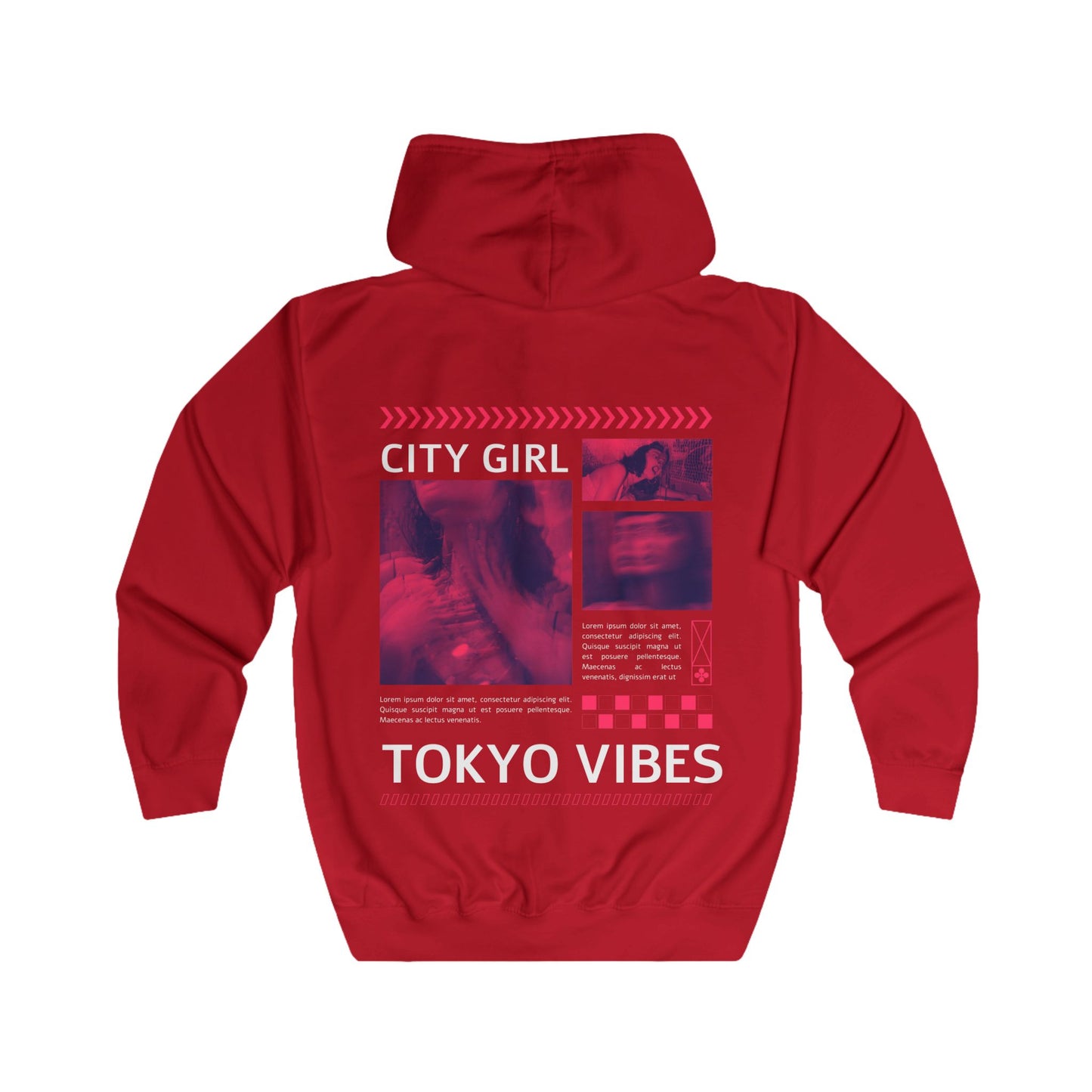 Full Zip Hoodie - City Girl Tokyo Vibes - Bright Yellow Streetwear
