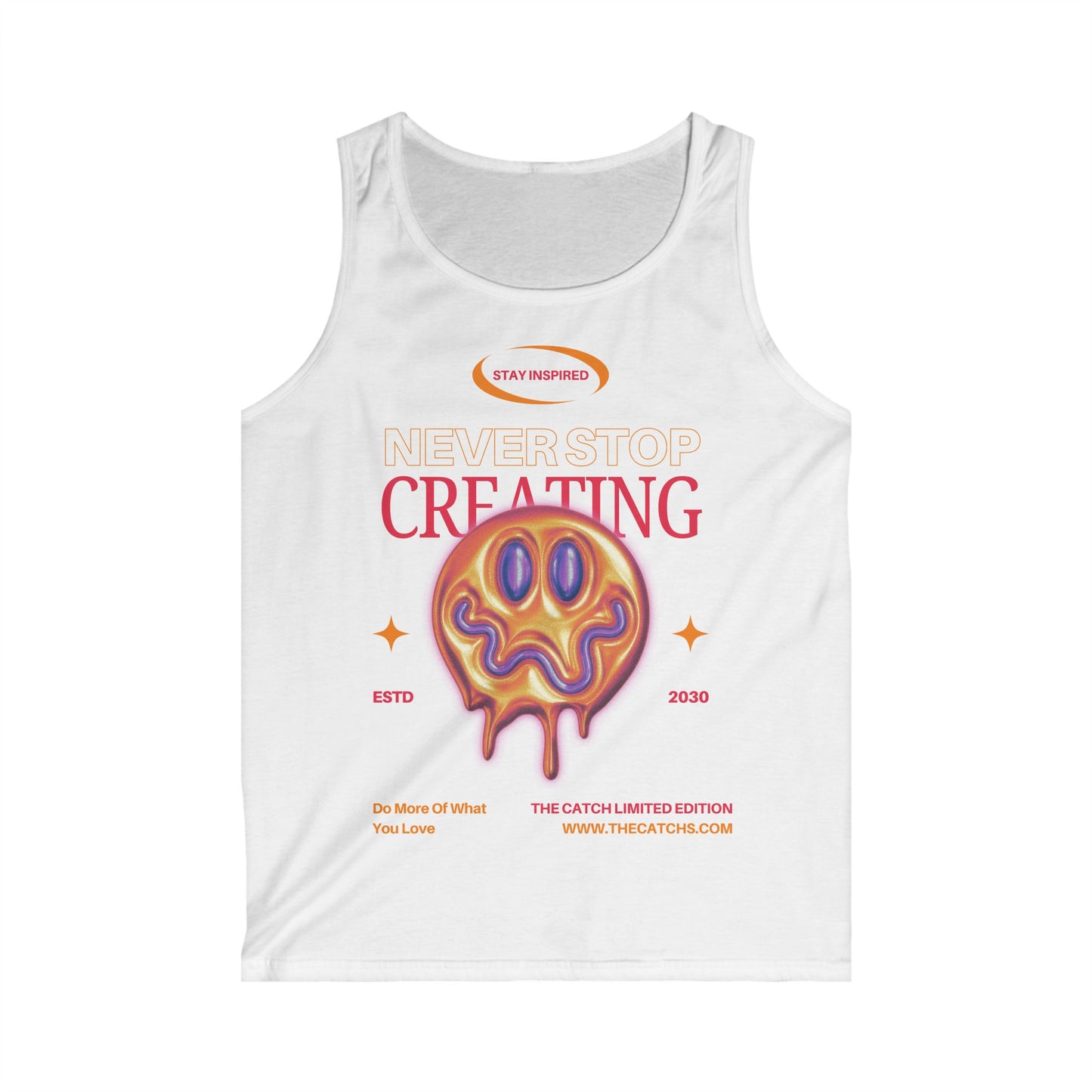 Men's Softstyle Tank Top - 'Never Stop Creating' Graphic Tee