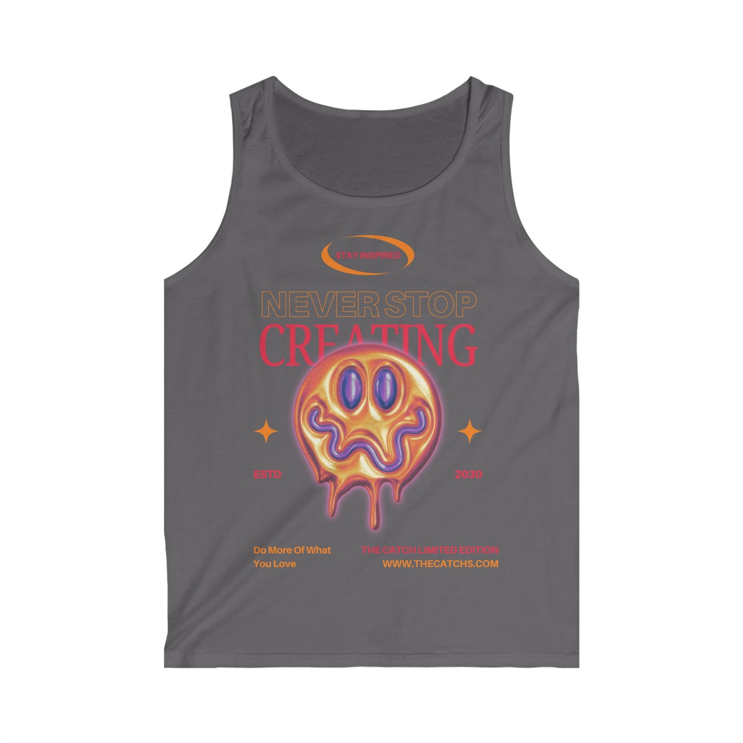 Men's Softstyle Tank Top - 'Never Stop Creating' Graphic Tee