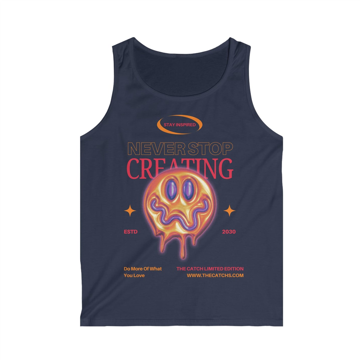 Men's Softstyle Tank Top - 'Never Stop Creating' Graphic Tee